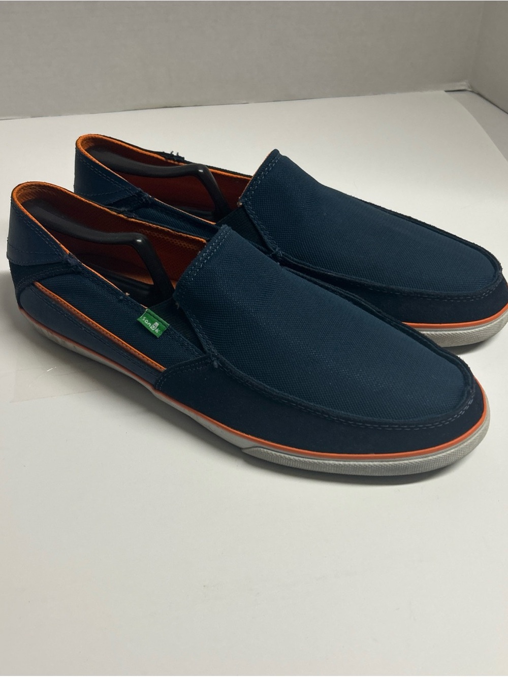 Sanuk Sideline Mens Size 12 Khaki Blue Woven Slip On Loafer Shoes